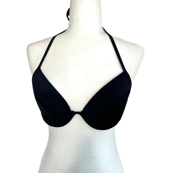 Victoria's Secret Black Swimsuit Bra Bikini Top Halter Underwire Padded 34D - Picture 1 of 7